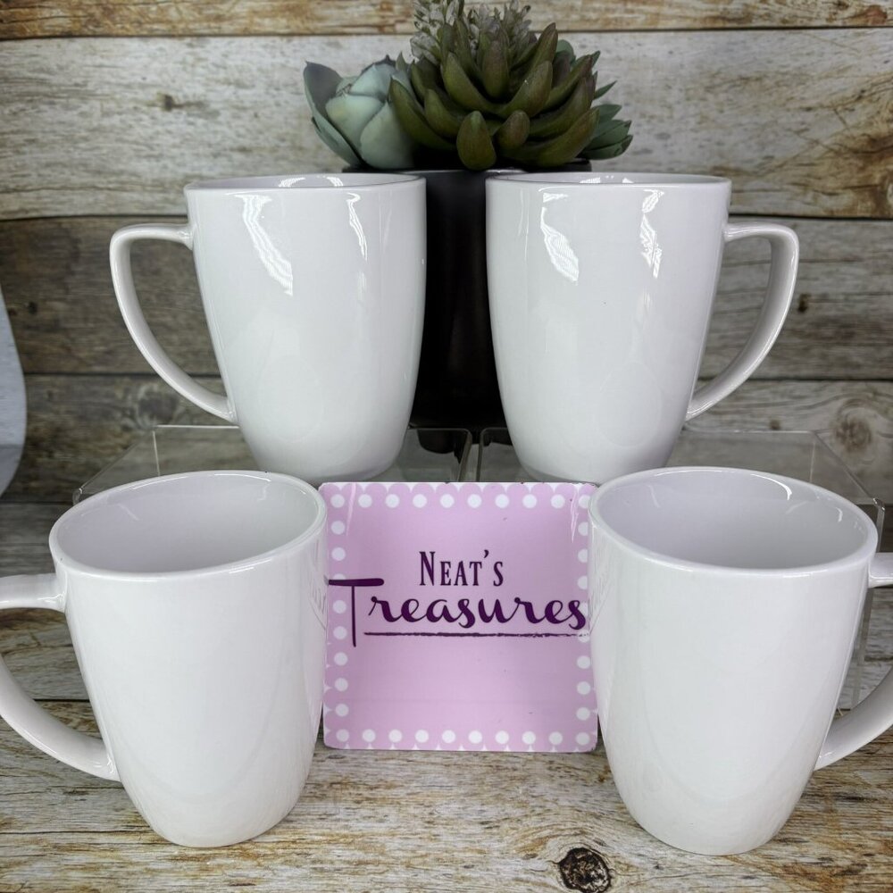 Metro Home Everyday Essentials WHITE Soft Square Porcelain 12 oz Cups Mugs Set 4